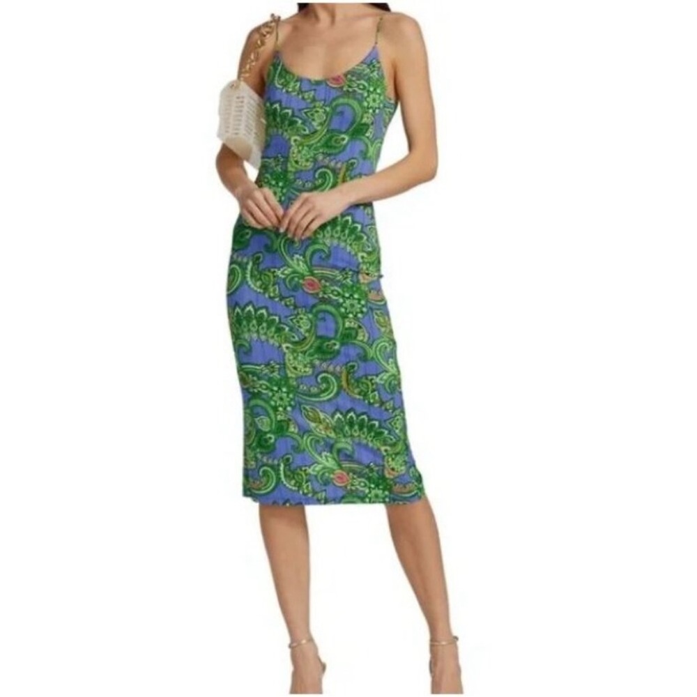 Alice & Olivia Green & Blue Paisley Knit Slip Dress